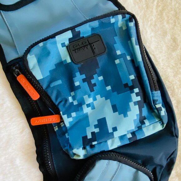 Y2K Old Navy Blue Camouflage Crossbody Sling Backpack Rave Bag Vintage - Picture 2 of 8